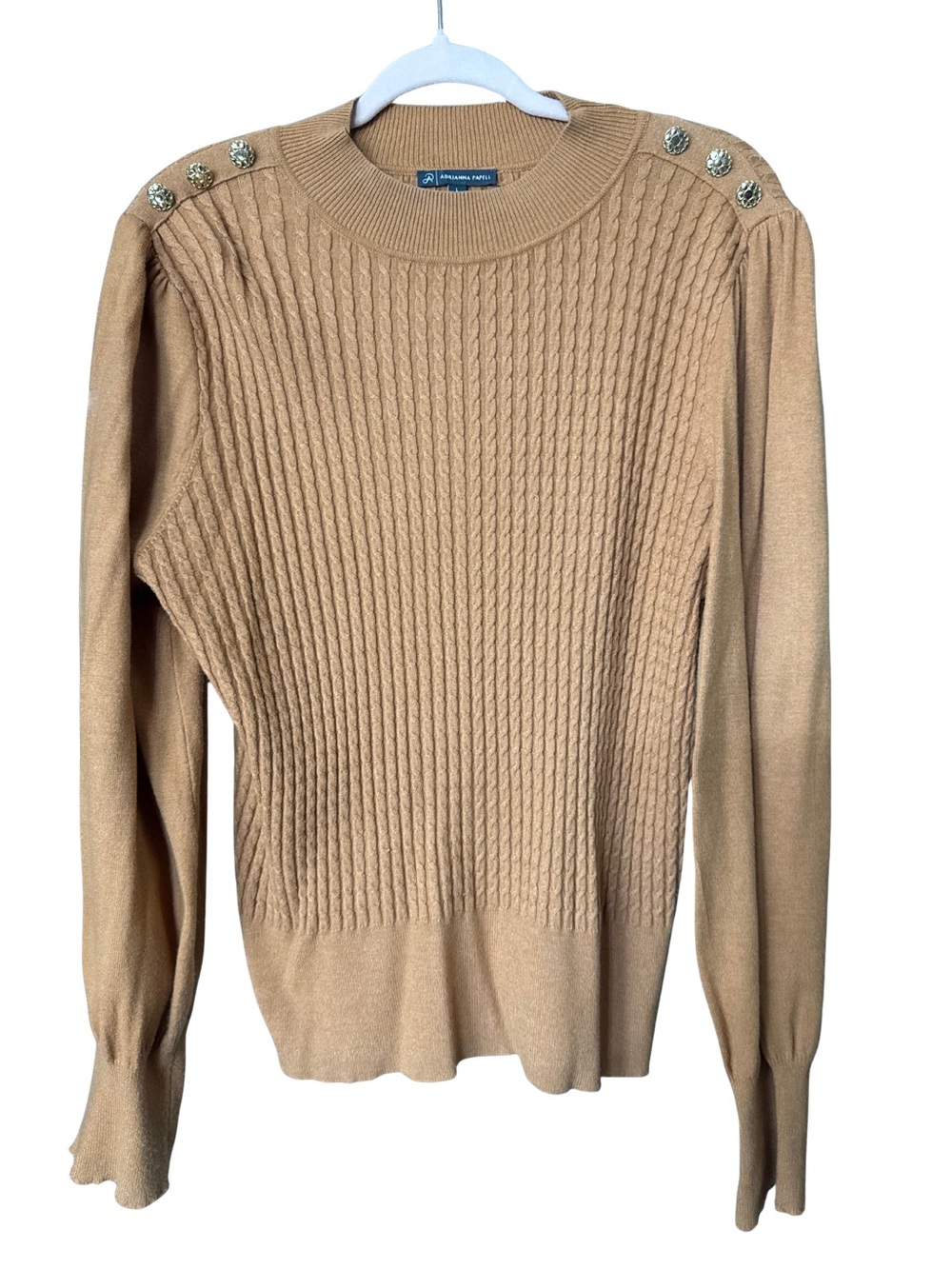 Tan Cable-Knit Button-Shoulder Sweater - women’s